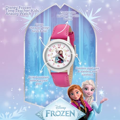 Disney Kids' W001793 "Frozen Elsa and Anna" Stainless Steel Watch with Pink Leather Band2