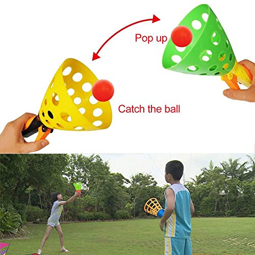 Image of FEDDE Pop and Catch Ball Game Set (2 Launcher Baskets & 2 Balls) Outdoor Sports Game Toys for Kids