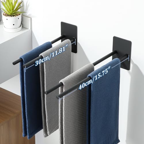 SAYAYO Handtuchhalter Ohne Bohren Handtuchhalter Schwarz Matt Handtuchstange Selbstklebend Zweiarmig Wandmontage 30CM für Badezimmer und Küche