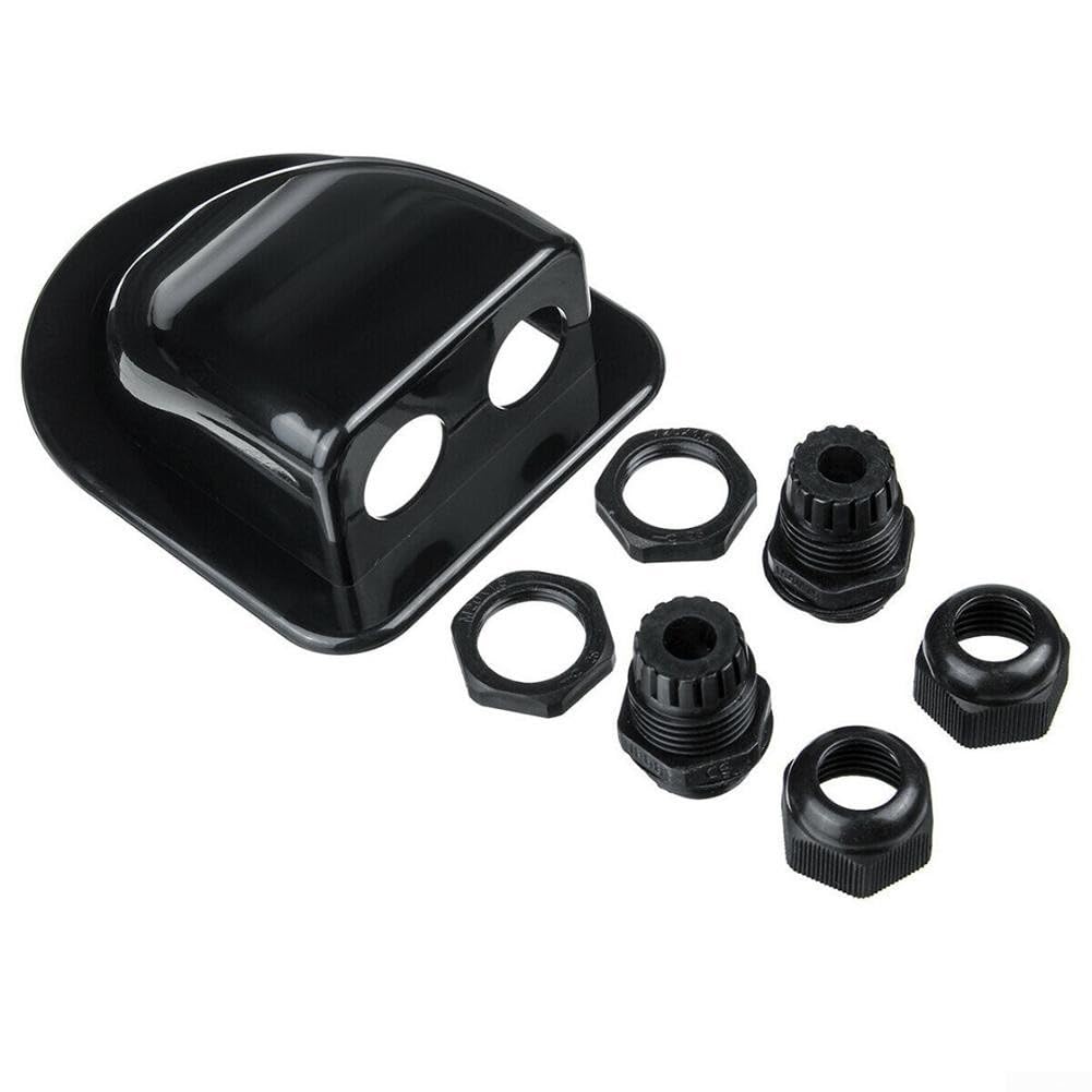 Lot de 5 supports de panneau sans perçage en ABS résistant aux UV pour camping-cars, bateaux et caravanes avec 4 coins et boîte de câble Noir