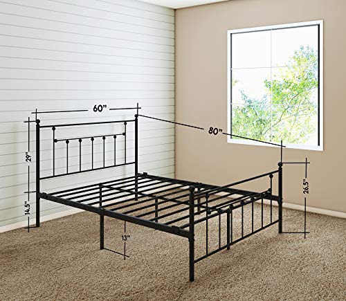 Ambee21 Victorian Queen Metal Bed Frame With Headboard And Footboard Platform/Wrought Iron/Heavy Duty/Solid Sturdy Metal Slat/Black/No Box Spring Needed/Mattress Foundation/Under Bed Storage #TOP1