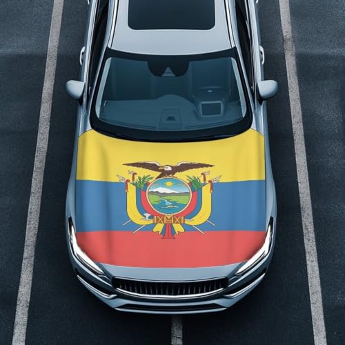 Image of Ecuador Independence Day Car Hood Cover Ecuador Flag Car Hood Protector Waterproof Universal Automotive Exterior Accessories Patriotic Decorations for Compact Vehicles Sedans Trucks SUVs