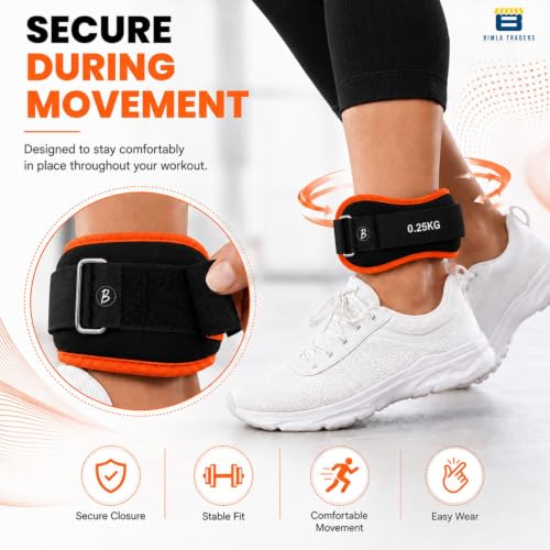 Image of Btag Premium Neoprene Ankle & Wrist Weights (0.25 kg x 2 Pcs) | Adjustable Strap | Unisex Leg & Arm Weight Cuffs for Gym, Workout & Training (Black /Orange)
