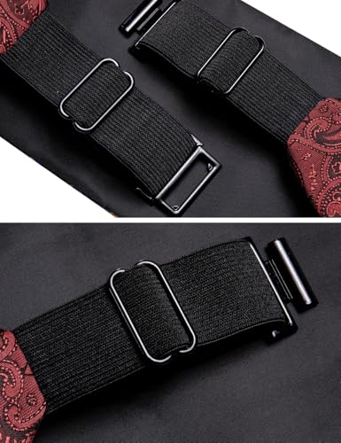 Image of Barry.Wang Men Silk Paisley Cummerbund and Pre-tied Bowtie Handkerchief Cufflink Set for Tuxedo