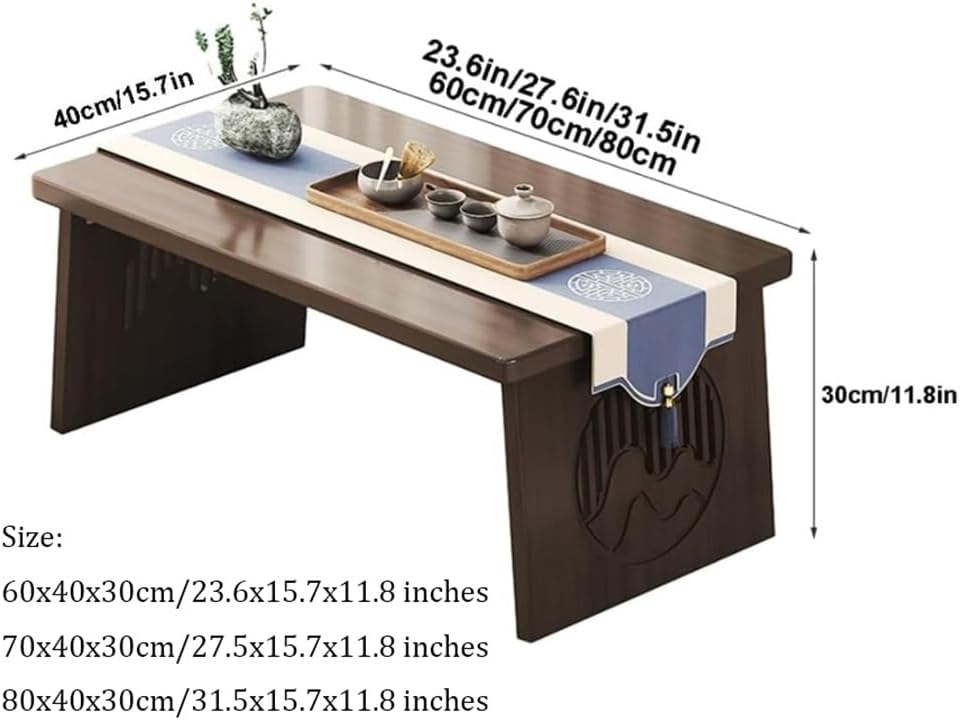 Folding Dining Table, Multi Functional Japanese-Style Square Bamboo Low Coffee Table, for Sitting On The Floor Bedroom Bay Window(A,27.5x15.7x11.8in)