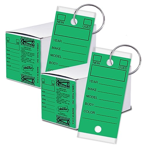 Image of Versa-Tags 500 Key Tags, Self Protecting Poly, 1.25''x3'', Highly Resistant to Abrasion, 500 Key Tag Pack, 500 Chrome Plated Key Tag Rings Included Color Green