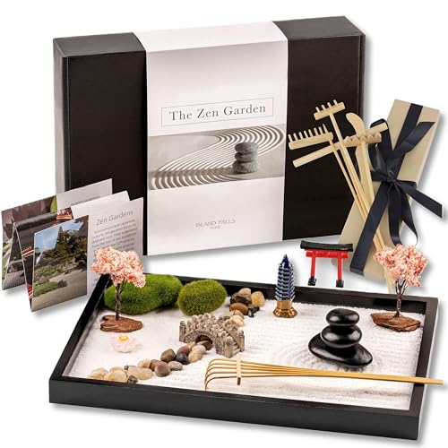 Island Falls Home Zen Garden Kit 11x8in. Beautiful Japanese Decor Mini Rock Feature Gift...