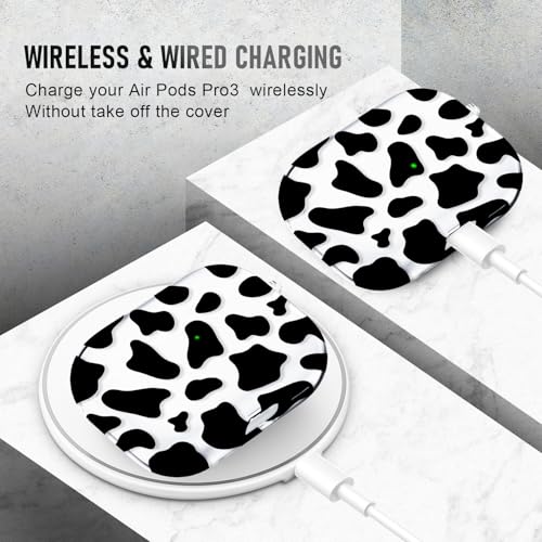 Image of for AirPods Pro 3 Case (2025) with Cleaner Kit, Cute Soft Silicone Cover Compatible AirPods Pro 3rd Genera case with Keychain for Women Men with Keychain for Airpod Pro case(2025) Black Cow Print