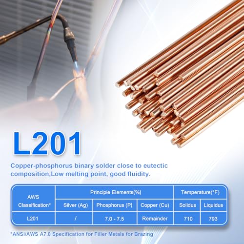 Image of 30Pcs Copper Brazing Rods, Phosphor Copper Solder, Phosphor Copper Round Welding Rod, Low Melting Point and High Fluidity Phosphor Copper Welding Wire for Brazing of Copper and Copper Alloys