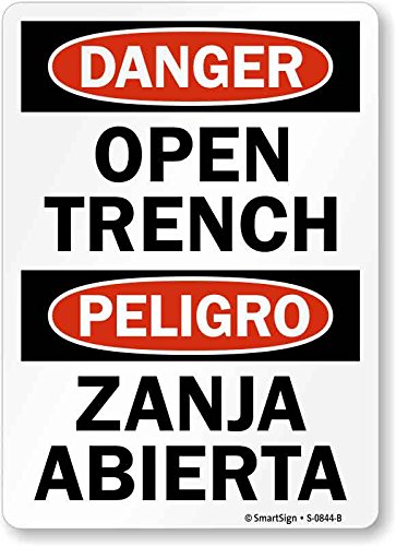 SmartSign "Danger - Open Trench" Bilingual Sign | 10" x 14" Plastic