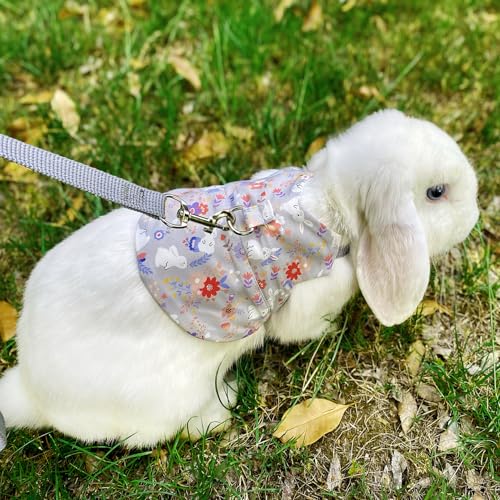 Image of 2 Sets Rabbit Harness and Leash, Cute Adjustable Bunny Clothes Harness Escape Proof Pet Supply (Grey, M)