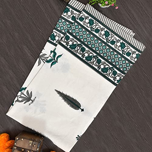 EasyGoods® Waffle Towels Beautiful Pure Cotton Hand Block Printed Soft Water Absorbent Towels- Pack of 3-1 Bath Towel and 2 Hand Towels Floral Printed 100% Cotton Towels for Bath, Face(Garden Green)