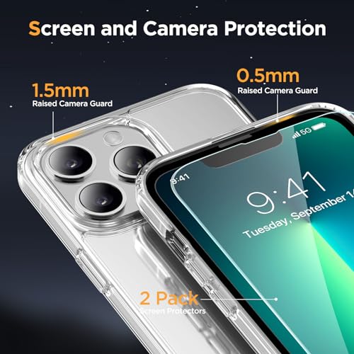 Image of Miracase Magnetic for iPhone 13 Pro Case 6.1 inch (Compatible with MagSafe)(with 2X Screen Protectors) Military-Grade Protection, Anti-Fingerprint Translucent Matte Phone Case Cover, Clear
