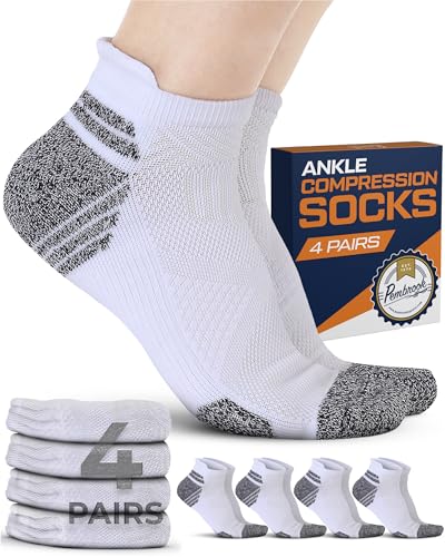 Image of Pembrook Ankle Compression Socks for Women & Men - 4 Pairs | Arch Support Socks for Women | Compression Ankle Socks Men | Running Compression Sock | 4Whi Compression Socks