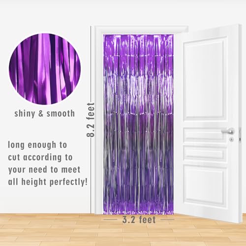 Image of GOER 3.2 ft x 9.8 ft Metallic Tinsel Foil Fringe Curtains for Party Photo Backdrop Decor (Purple,1 Pack)
