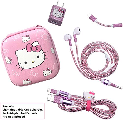 Dolopow Earbud Case Headphone Organizer Hard Shockproof Earphone Case Storage Bag for Earbuds Earphone Data Cable USB Charger Data Line Earphone DIY Wire Saver Protector - Hello Kitty