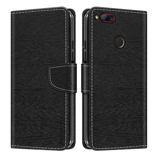 Shantime Funda Cartera de Cuero Compatible con ZTE Nubia Z17 Mini, Tapa de Color con Ranuras, Cierre Magnético Protección Completa(Negro)