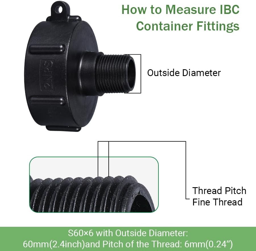 Miniatura 2 de 2NPS IBC - Adaptador de drenaje IBC, adaptador de manguera de agua para manguera de jardín (rosca fina de 2 x 34 pulgadas)