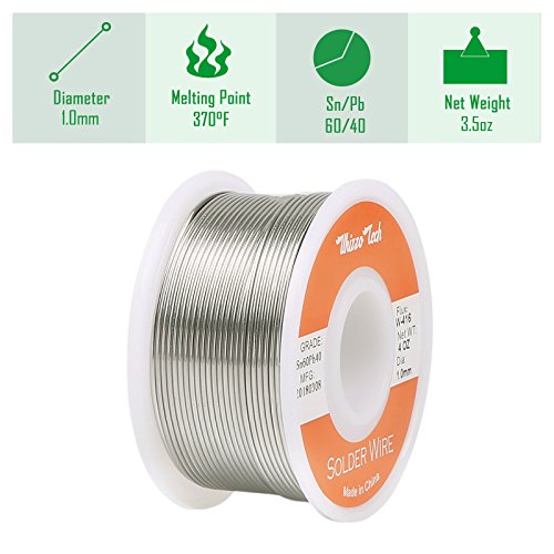 Image of Whizzotech Solder Wire 60 /40 Tin /Lead Sn60Pb40 with Flux Rosin Core for Electrical Soldering 4oz /100g /0.22lb Diameter 0.039 Inch /1mm