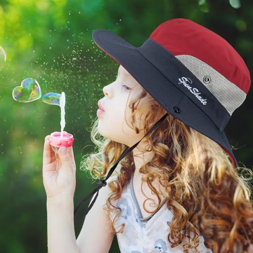 Syhood 2 Pcs Toddler Girl Summer Sun Hat Wide Brim Beach Bucket Cap for Girl Ponytail Foldable UV Protection Hat for Beach2