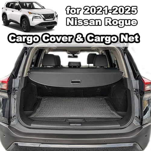 Image of Cargo Cover for 2021-2026 Nissan Rogue Accessories S SV SL Platinum, Leather Retractable Trunk Cover Privacy Security Screen Luggage Shield Shade(Not for Rogue Sport /Select)