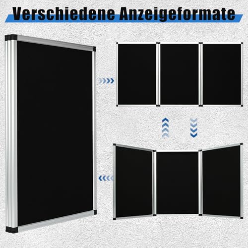 Tcatec Dreifach Gefaltete Präsentationstafel 3+1 Schwarz, Tragbar und Stabil für Schule, Büro, Messestand, Faltbar Geschäftspräsentationen Ausstellungstafel aus Aluminium mit Tasche 180 x 120 cm