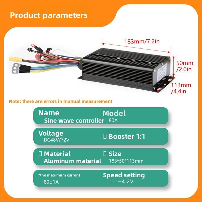 48-72V 80A Electric Bike Controller Three Mode 18 Tube Sine Wave Electric Bicycle Controller with XT90, Aluminum Alloy 3000W 5000W E-Bike Control System for Lithium Battery Modification Accessories