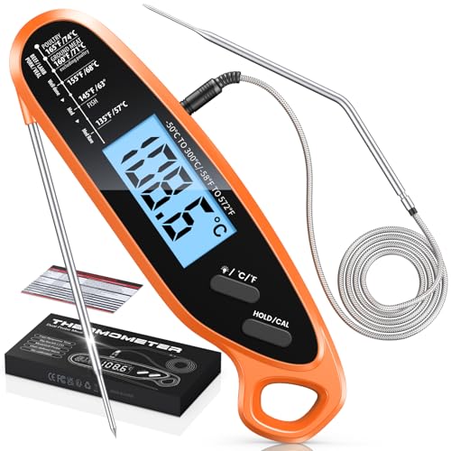 Babacom Meat Thermometer Digital with Dual Probes, Fast Instant Read Food Thermometer, Big Backlight Screen & Calibration, Kitchen Cooking Oven Thermometer for Oil, Candy, Jam, Water, Air Fryer, BBQ