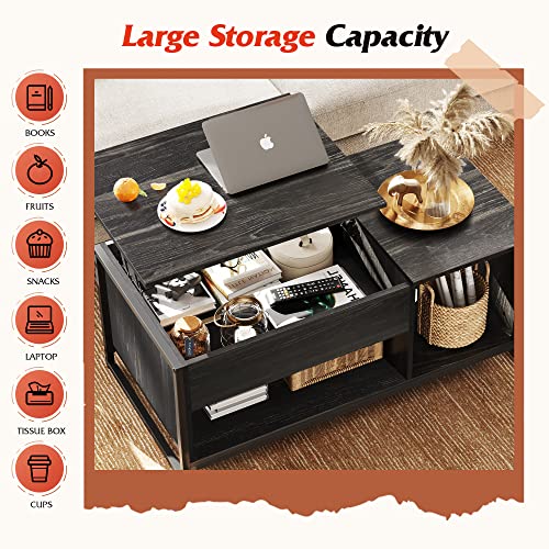 Wlive Coffee Table For Living Room,Lift Top Coffee Table With Storage,Hidden Compartment And Metal Mesh Door Cabinet,Black,Wood #TOP4