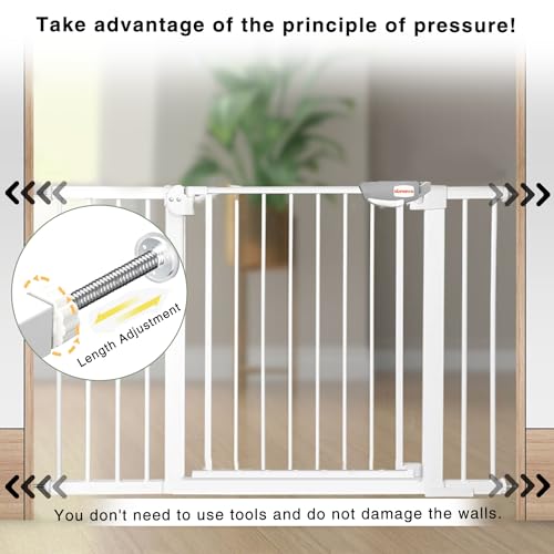 UBRAVOO Babygitter für Türen und Treppen, Höhe 100 cm, Sicherheits-Haustiergitter, Spannungstyp,automatische Schließung, hohe Ausführung, dreifache Verriegelung, offen (Breite:76-84cm) Weiß