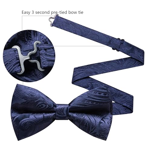 Image of Barry.Wang Paisley Striped Bow Tie for Men Silk Pre-Tied Bowtie Pocket Square Cufflinks Set Formal Wedding Party Prom