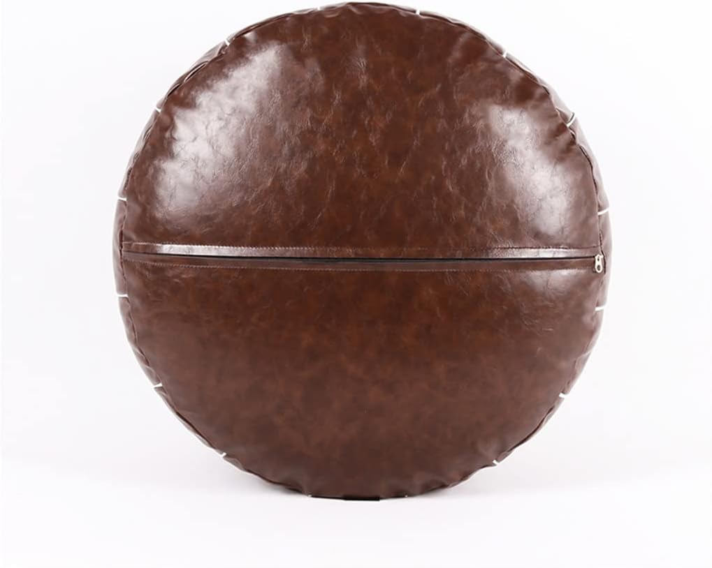 Nordic Moroccan PU Leather Pouf Craft Ottoman Footstool Round Large Artificial Leather Unstuffed Cushion(A)