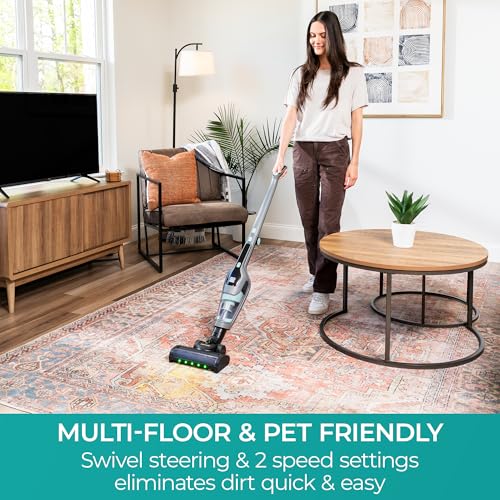 Image of Kenmore 200 Series DS2010 Cordless Stick Vacuum Lightweight Cleaner 2-Speed Power Suction LED Headlight 2-in-1 Handheld for Hardwood Floor, Carpet & Pet Hair