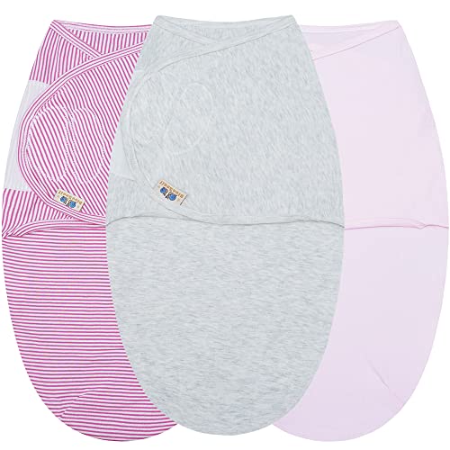 Image of BlueSnail Adjustable Baby Cotton Swaddle Wrap, Ultra Soft Newborn Easy Wrap Swaddle (3 Pack,0-3 Month)(Parfait Pink)