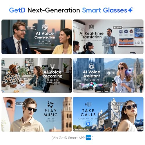 GetD AIメガネ 男女兼用 ChatGPT搭載スマートグラス 147言語のAIリアルタイム翻訳 11時間音楽再生 偏光レンズ付きBluetoothサングラス 日常生活用UV保護 旅行 の商品画像 8