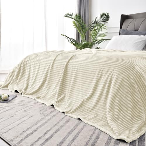 Image of BEDELITE Fleece Blanket Queen Size - 3D Ribbed Jacquard Soft and Warm Decorative Fuzzy Blankets - Cozy, Fluffy, Plush Lightweight Throw Blankets for Couch, Bed, Sofa(Beige, 90x90 inches)