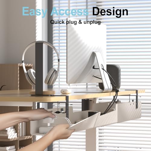 Image of No-Drill Under Standing Desk Cable Management,47.2 inch L,Beige | Upgraded 0.25 inch Heavy-Duty Felt Cable Organizer,Desk Wire Management Tray with Clamp or Screw Mount, for Home Or Office