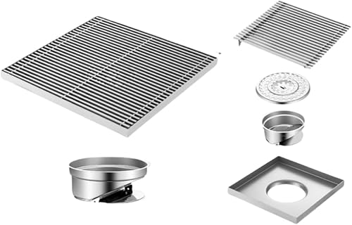 Paqwtyb 30Cm*30Cm Brushed Floor Drain, Outdoor Garden Bathroom Large Displacement Stainless Steel Floor Drain