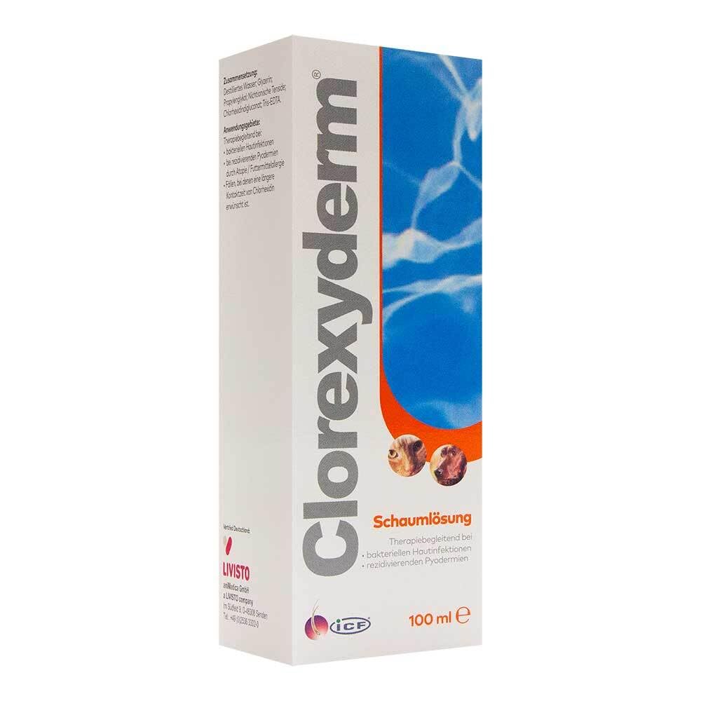 Solución de espuma Clorexyderm 100 ml para perros y gatos para limpieza de la piel de Livisto