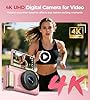 Macchina Fotografica Digitale 4K 64MP: Ultra HD Fotocamera Digitale Compatta per Vlog con Flip 180° da 3" Videocamera con Zoom Digitale 16X Scheda da 32GB per Bambini Principianti Adulti Studenti Rosa
