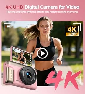 Macchina Fotografica Digitale 4K 64MP: Ultra HD Fotocamera Digitale Compatta per Vlog con Flip 180° da 3" Videocamera con Zoom Digitale 16X Scheda da 32GB per Bambini Principianti Adulti Studenti Rosa