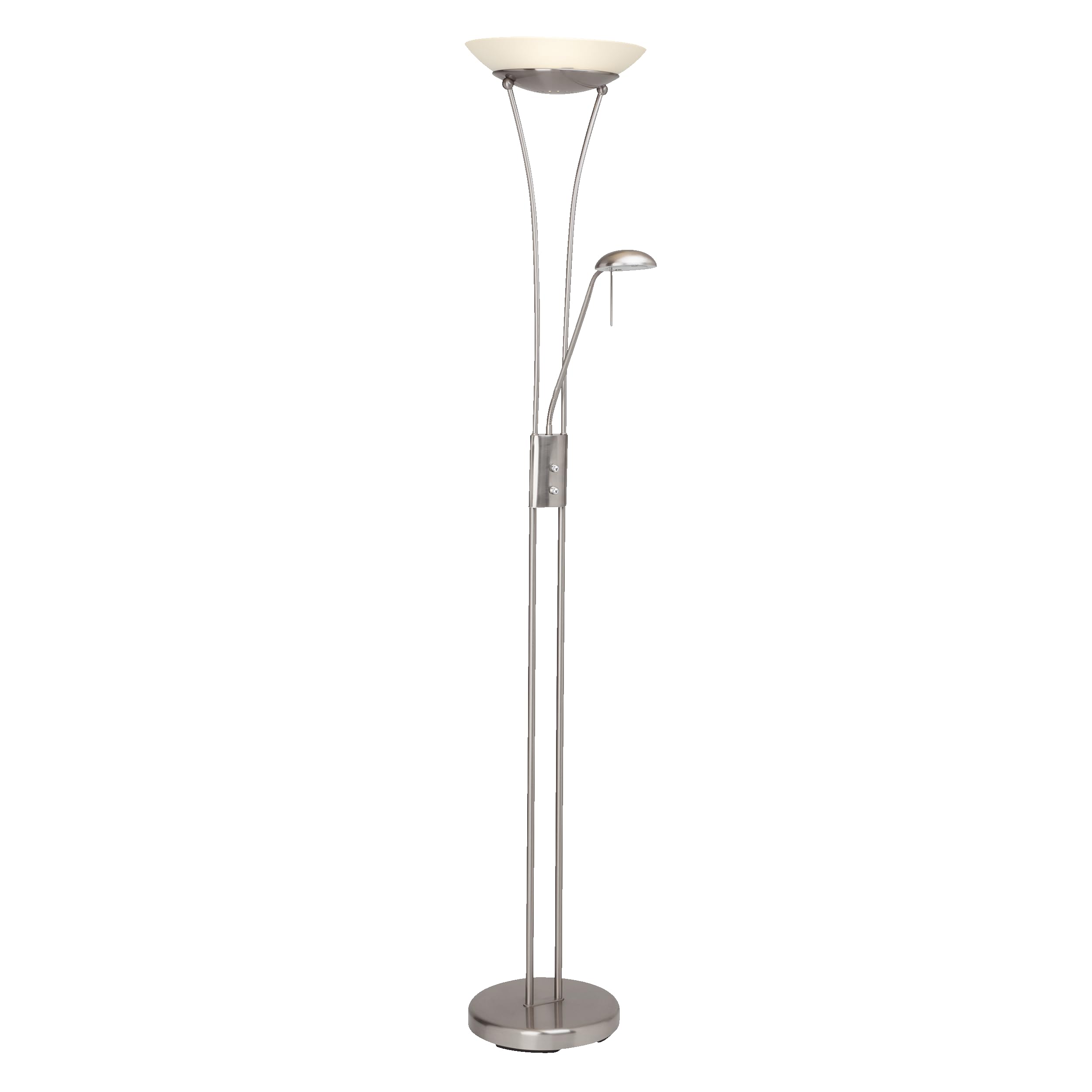 Lightbox eisenfarbene LED Deckenfluter - Basic Stehleuchte mit einstellbarem Lesearm - Helligkeit über Drehdimmer einstellbar & 1,8 m Höhe - max. 2500 lm - 3000 K - aus Metall/Glas
