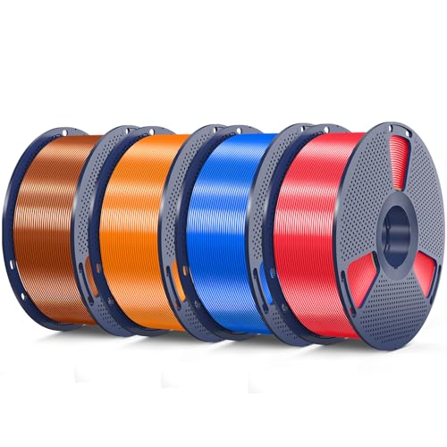 Image of 3D Printer Silk Filament, SUNLU Shiny Silk PLA Filament 1.75mm, Smooth Silky Surface, Great Easy to Print for 3D Printers, Dimensional Accuracy + /- 0.02mm, Red+Blue+Orange+Red Copper, Total 4KG