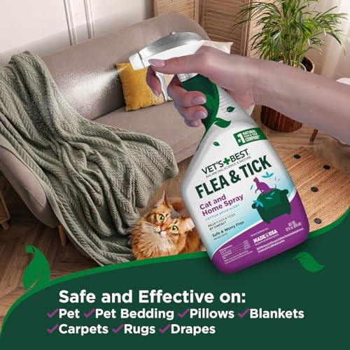 Vet's Best Flea & Tick Indoor Home Spray for Cats, Cotton Spice, 32 oz | Plant-Based Flea & Tick Spray, Cotton Spice Scent, Kills Fleas & Ticks on Contact, Gentle Indoor Cat Home Treatment - Image 6