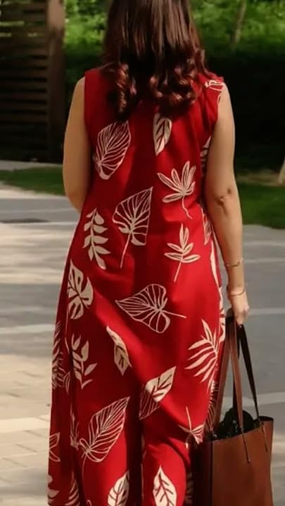 Image of Women Printed Rayon Sleeveless Kurta Palazzo Set Ethnic Traditional Outfit Straight Kurta with Flared Comfortable Daily Use