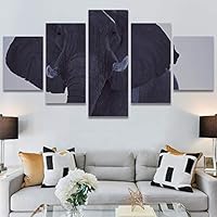 SIGNWIN 5 Panel Canvas Wall Art Animals Black and White Dramatic Duotone Expressionism Grey Modern Artwork for Home Decorations Ready to Hang - 60