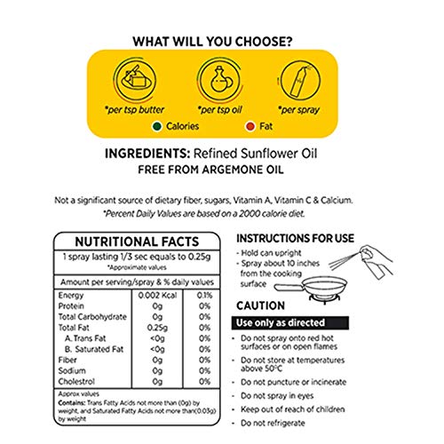 Image of LB RAY Cooking Spray Sunflower Oil - Low-Calorie, 100% Oil Spray, No Gases, Emulsifiers, and Water (200 ml, Pack of 3)