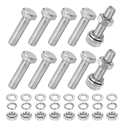 M METERXITY 10-Pack Hex Head Screw Bolt with Nuts Flat &amp; Lock Washers M5x20mm Stainless Steel Bolts and Nuts Kit Fully Threaded Metric Bolt Assortment for Equipment/Machinery
