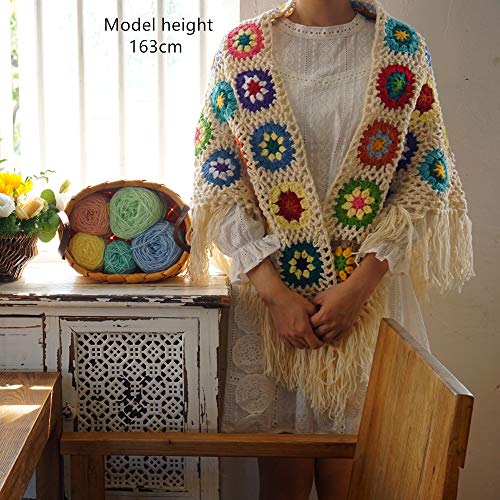 62x30in Handmade Crochet Fringed Poncho Cape Shawls Wraps Granny Square Womens Coat Sweater2