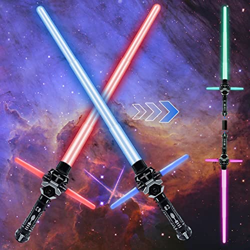 JIASHA 2 Pièces Sabre Laser pour Enfants, 2 en 1 Sabre Laser Lumineux Épée Lumineuse Sabres Laser Télescopiques Duel Lightsaber avec Lumière et Son, Cosplay Fête d'anniversaire Cadeaux (C)